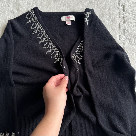 Vintage Candies black sequin embellished y2k cardigan, size large - Picture 4 of 5